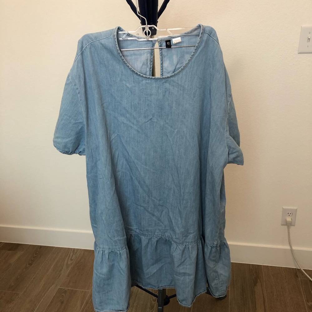 H&M denim shift dress with ruffle hem